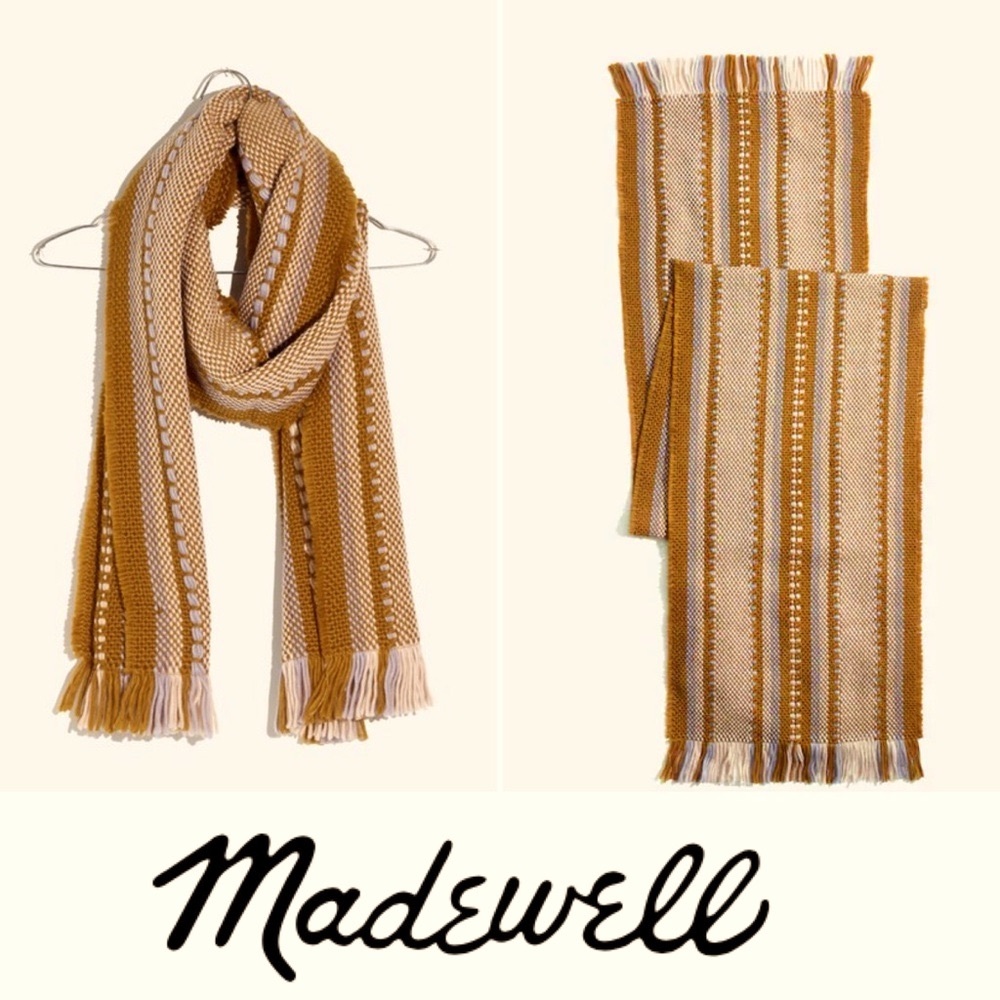 🌽 Chunky Weave Fringe Scarf |Goldenrod & Cream with Blue by Madewell